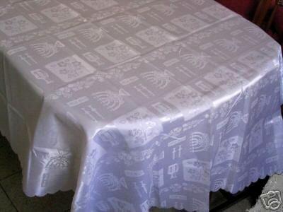 White Shabat (Sabbath) Israel Stain Resistant Table Tablecloth Linen